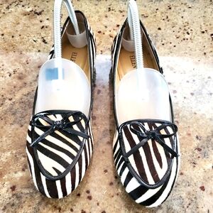 Ellen Tracy Alpine Real Cow Hair‎ Shoes Flats 7 M Women's New Black White Stripe